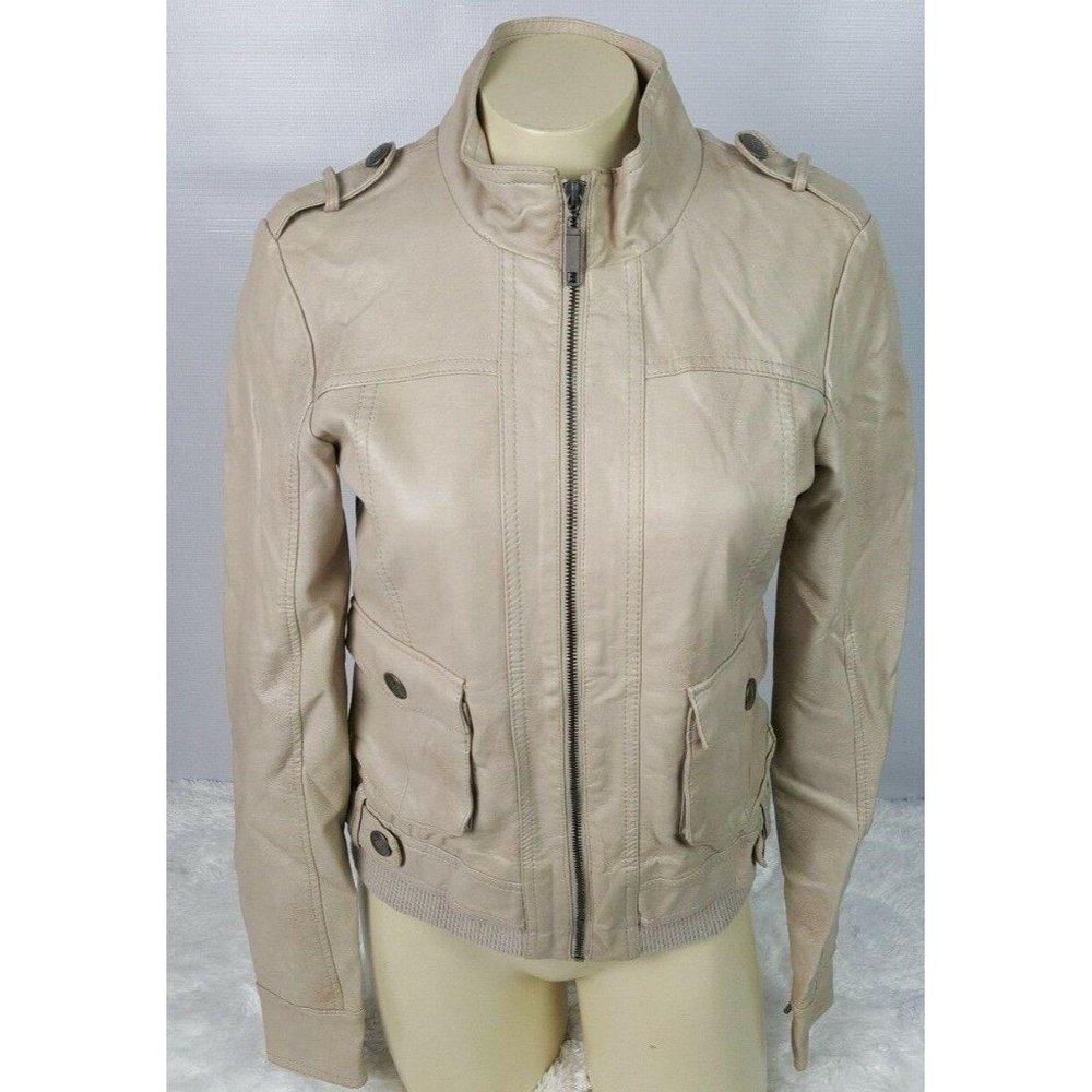 Vero Moda Jeans Faux Leather Jacket Women Small Moto Touring Bomber Distressed